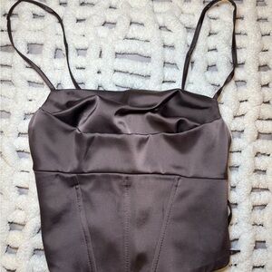 Elegant Brown Satin Women's Top